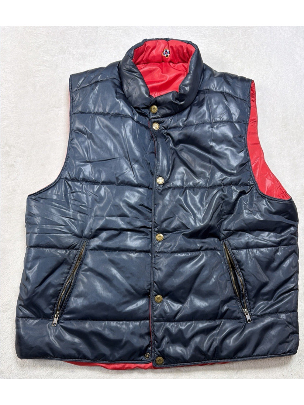 Castaway Nantucket Reversible Puffer Vest XL Blue Red Prep Sailing Poly Coat